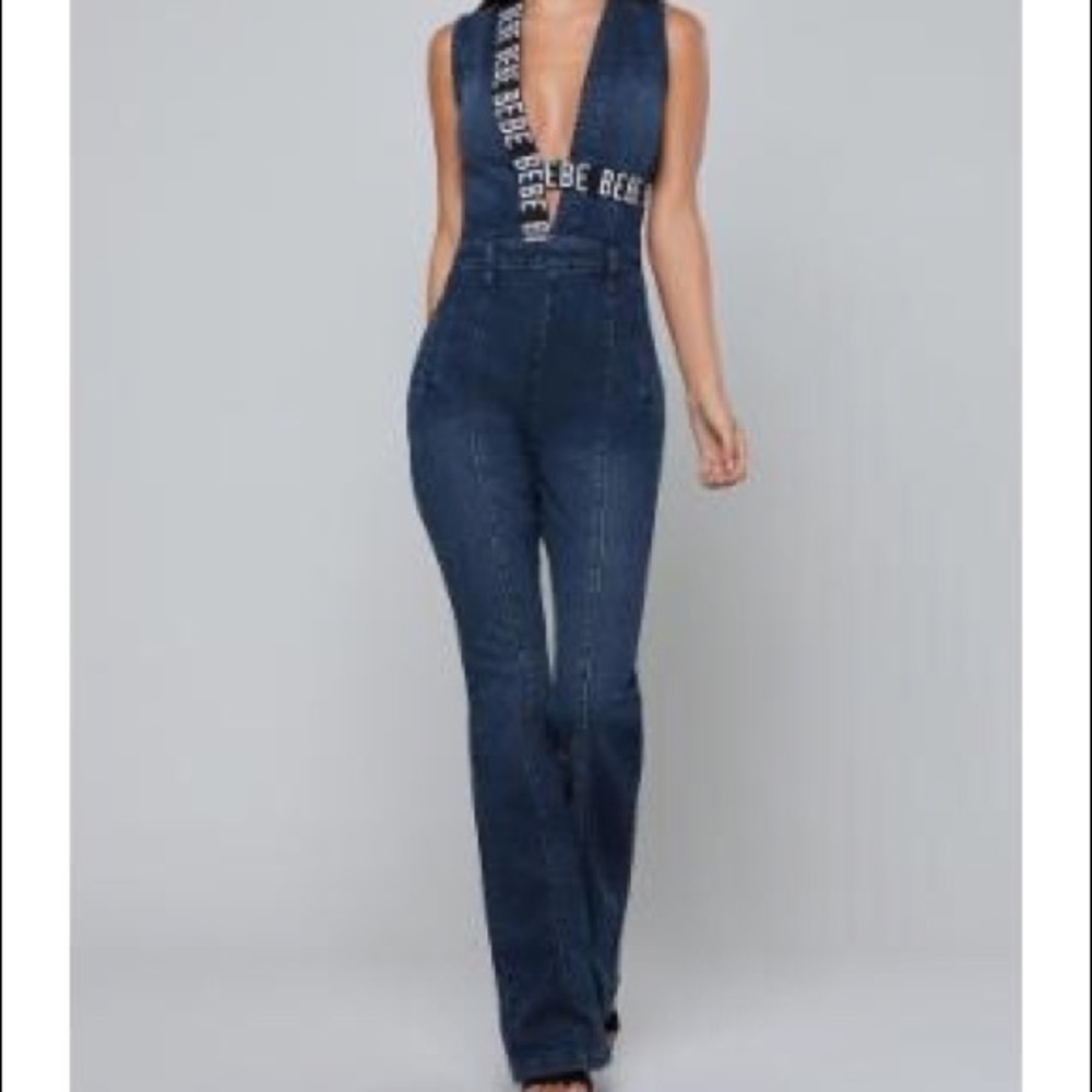 NWT Bebe Denim Logo Jumpsuit